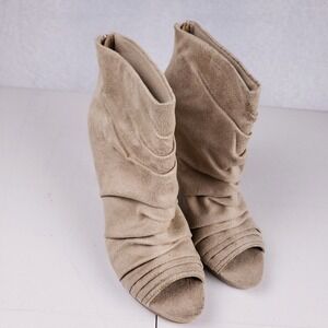 Fioni Peep Toe Slouch Heeled Booties Size 8.5 Tan Neutral Y2K Streetwear